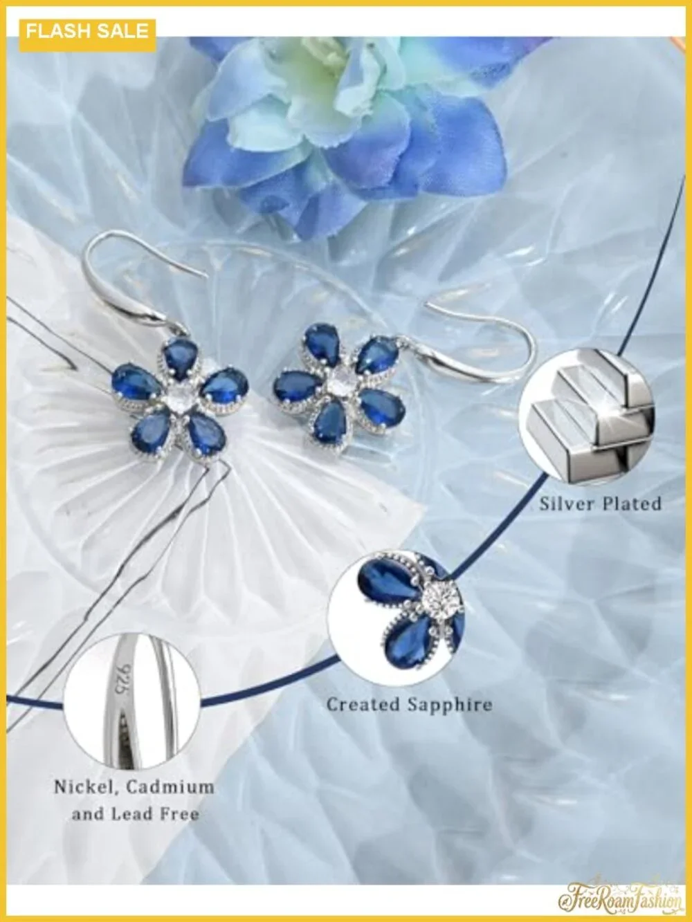925 Sterling Silver Plated Flower Dangle Earrings for Women